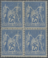 /* Frankreich: 1876-77 Allegorien 25 C. Blau Im Viererblock, Ungebraucht Mit Falzresten, Farbfrisch, Gu - Gebruikt