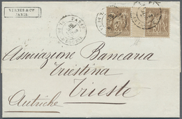 Br Frankreich: 1877, 30 C Brown Gutter Pair On Complete Folded Letter From Paris To Trieste - Oblitérés