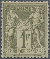 * Frankreich: 1876, 1 Fr. Olive On Light Yellow Allegory Type I, Unused With Hinge And Usual Perforati - Gebruikt