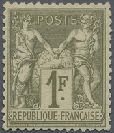 * Frankreich: 1876, 1 Fr. Olive On Light Yellow Allegory Type I, Unused With Hinge And Usual Perforati - Oblitérés