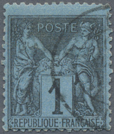 O Frankreich: 1877, 1c. Black On Prussian Blue, Used Copy With Slightly Irregular Perfs (incl. Two Rep - Oblitérés