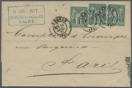 Br Frankreich: 1877, 10 C. Allegory Green Type II, As Horizontal Pair And 5 C. Green On Cover From Le H - Oblitérés