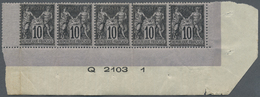 ** Frankreich: 1898 "Sage" 10 C. Schwarz/lila In Type I Im Waag. Unterrand-5er-Streifen Mit Bogenrand R - Oblitérés