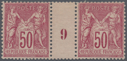 * Frankreich: 1886-99 50 C. Karmin Auf Rose, Type II, Waagerechtes Zweischenstegpaar (Millésime) Mit N - Gebruikt