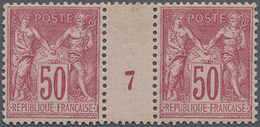 * Frankreich: 1897, 50 C. Carmine On Rose Allegory In The Horizontal Gutter Pair With Millésime "7", U - Oblitérés