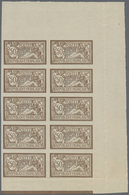 (*) Frankreich: 1900, 50c. Brown/blue "Merson", IMPERFORATE Marginal Block Of Ten From The Upper Right C - Gebruikt