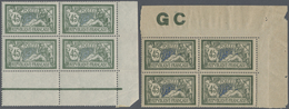 ** Frankreich: 1906/1916, 45c. Green/blue "Merson", Four Marginal Blocks Of Four, Each In Different Sha - Gebruikt