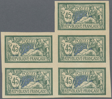 (*) Frankreich: 1906, 45c. Green/blue "Merson", IMPERFORATE Block Of Five, Slight Natural Paper Creasing - Oblitérés