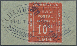 Brfst Frankreich: 1914, 10c. Red, Valenciennes Issue, On Piece Neatly Oblit. By Straight Line Dater "30 OC - Gebruikt