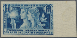 ** Frankreich: 1925. NON-ISSUED: "Exhibit Decorative Modern Arts 50c Torch" In Blue, Imperforate, Margi - Oblitérés