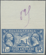 ** Frankreich: 1927. "The American Legion In France 1.50fr" In An IMPERFORATE Top Margin Stamp. Mint, N - Gebruikt