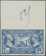 ** Frankreich: 1927. "The American Legion In France 1.50fr" In An IMPERFORATE Top Margin Stamp. Mint, N - Oblitérés