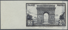 ** Frankreich: 1931. "Arc De Triomphe 2 Fr" In NON-ISSUED Black Color, Imperforate, Left-side Margined, - Oblitérés