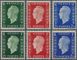 * Frankreich: 1944, Definitives Marianne, Set Of Six Not Issued Stamps, Mint O.g. With (stronger) Hing - Oblitérés