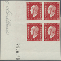 ** Frankreich: 1948. NON-ISSUED DESIGN "Marianne With Liberty Cap" In Light Brown-red In A Corner Block - Oblitérés