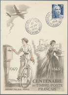 Frankreich: PHILATELIE: 1949, "CENTENAIRE DU TIMBRE-POSTE FRANCAIS 1849-1949" - 4 Postcards With Sta - Oblitérés