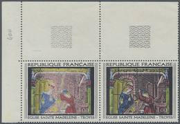 ** Frankreich: 1967, 100 Fr. Art As A Horizontal Pair From The Upper Margin, Once With Smeared Print On - Oblitérés