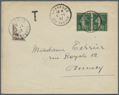 Br Frankreich - Portomarken: 1917 (6.1.), Underpaid Cover Bearing Horiz. Pair 5c Dark Green Used From C - 1859-1959 Brieven & Documenten