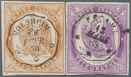 O Frankreich - Telegrafenmarken: 1868, 1 And 2 Fr., Each Neat Canceled And Having Full Margins Cut, Si - Telegrafi E Telefoni