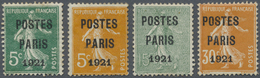 (*) Frankreich - Vorausentwertungen: 1921, 5 C. Green, 5 C. Yellow, 15 C. Green And 30 C. Red With Pre-c - Other & Unclassified
