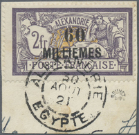 Brfst Französische Post In Ägypten - Alexandria: 1921, 60m. On 2fr. Violet/yellow On Piece Neatly Cancelle - Sonstige & Ohne Zuordnung