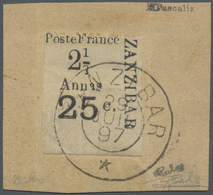 Brfst Französische Post In Zanzibar: 1897, Emergency Issue, 2½a. + 25c., Surcharged Lower Selvedge Of Shee - Autres & Non Classés