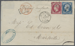 Br Frankreich - Stempel: "ALEXANDRIE", 20 C. Blue And 80 C. Rose Napoléon On Cover Tied GC "3704" And " - 1877-1920: Semi-moderne Periode