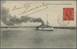 Br Frankreich - Schiffspost: 1907, Picture Card Showing French Ship Arriving In Saigon, Franked With 4 - Sonstige & Ohne Zuordnung