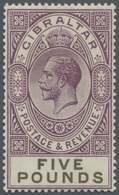 * Gibraltar: 1925, £5 Violet/blackish Olive, Fresh Colours, Well Perforated, Mint O.g. Hinged. SG £160 - Gibilterra