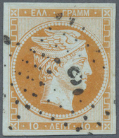 O Griechenland: 1861, Hermes Head 10 Lepta Orange On Bluish, Broad Margins, With Number Cancellation " - Storia Postale