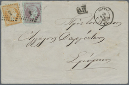 Br Griechenland: 1861, Paris Printing 10 L. Orange And 40 L. Violet On Blueish On Folded Envelope Clear - Covers & Documents