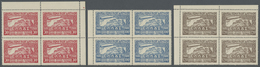** Griechenland: 1933, Zeppelin, Complete Set Of Three Values As Marginal Blocks Of Four, Unmounted Min - Briefe U. Dokumente