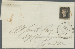 Br Großbritannien: 1841, Folded Envelope From Newark 13/1/1841 To London With 1p. Black (RE) Full To Wi - Altri & Non Classificati