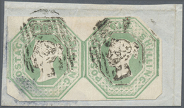 Brfst Großbritannien: 1847, 1s. Green, Horizontal Pairon Small Piece Of Cover With Good Margins, Fresh, Ca - Andere & Zonder Classificatie