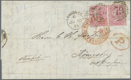 Br Großbritannien: 1858, 4d. Rose-carmine, Wm Large Garter, Horiz. Pair (left Stamp Round Corner) On Le - Autres & Non Classés