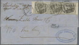 Br Großbritannien: 1873, A Stripe Of FOUR Of QV 6 D Deep-grey Plate 15 On Folded Entire Letter From "MA - Other & Unclassified