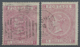 O Großbritannien: 1867/1874, 5s. Pale Rose, Wm. Maltese Cross, Two Copies Plate 1 And 2, Well Perforat - Autres & Non Classés