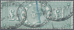 O Großbritannien: 1891, QV 1 £ Green, Good Perforation With Oval-registered-cancel +crayon Mark, VF, M - Andere & Zonder Classificatie