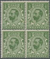 **/ Großbritannien: 1911, ½d. Green, Block Of Four, Lower Left Stamp Showing Variety "White Spot At Top - Autres & Non Classés