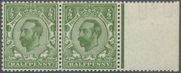 ** Großbritannien: 1911, ½d. Yellow-green, Right Marginal Horiz. Pair Showing Variety "Cracked Plate In - Autres & Non Classés