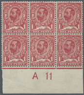 **/* Großbritannien: 1911, 1d. Carmine-red, Bottom Marginal Block Of Six With Control "A 11", Showing Var - Other & Unclassified