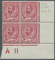 **/ Großbritannien: 1911, 1d. Carmine, Marginal Block Of Four From The Lower Right Corner Of The Sheet W - Andere & Zonder Classificatie