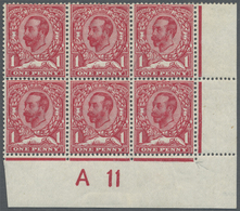 **/* Großbritannien: 1911, 1d. Carmine, Marginal Block Of Six From The Lower Right Corner Of The Sheet Wi - Other & Unclassified