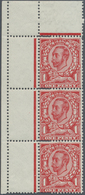 ** Großbritannien: 1912, 1d. Scarlet, Wm Multiple Crown, Marginal Vertical Strip Of Three From The Uppe - Andere & Zonder Classificatie