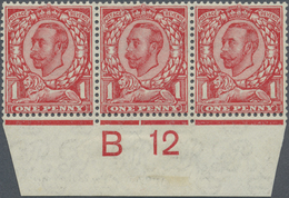 * Großbritannien: 1912, 1d. Scarlet, Wm Multiple Crown, Bottom Marginal Strip Of Three With Control "B - Sonstige & Ohne Zuordnung