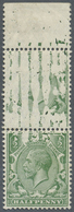 ** Großbritannien: 1913, ½d. Green, Top Marginal Vertical Pair, Showing Variety "top Stamp With Large P - Autres & Non Classés