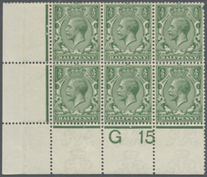 */** Großbritannien: 1915, ½d. Green, Plate Block Of Six "G 15" From The Lower Left Corner Of The Sheet, - Autres & Non Classés