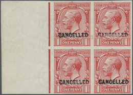 ** Großbritannien: 1912, 1d. Scarlet, Wm Simple Cypher, Imperforate Left Marginal Block Of Four With "C - Autres & Non Classés