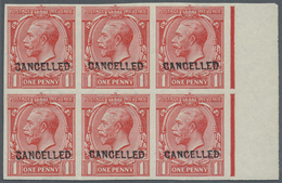 ** Großbritannien: 1912, 1d. Scarlet, Imperforate Marginal Block Of Six With "CANCELLED" Ovp., Unmounte - Autres & Non Classés