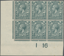 ** Großbritannien: 1916, 4d. Grey-green, Wm Simple Cypher, Marginal Block Of Six From The Lower Left Co - Sonstige & Ohne Zuordnung